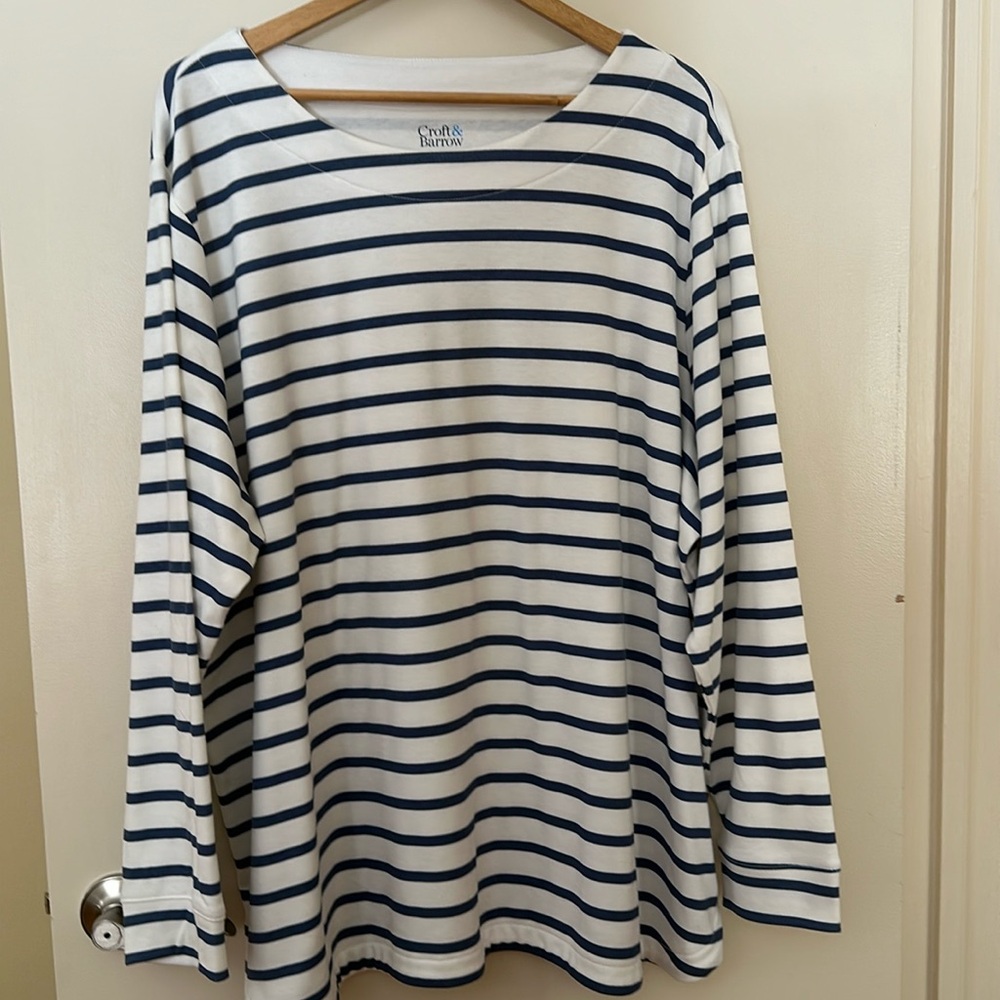 Woman’s Croft&Barrow Blue and White sweater. Size 3X never worn. Without tags